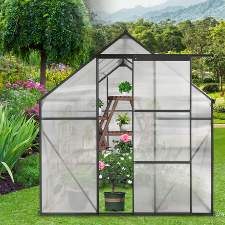 6x8 FT Polycarbonate Greenhouse Raised Base at Anchor Aluminum Heavy Duty Walk-in para sa Outdoor Backyard sa All Season Black