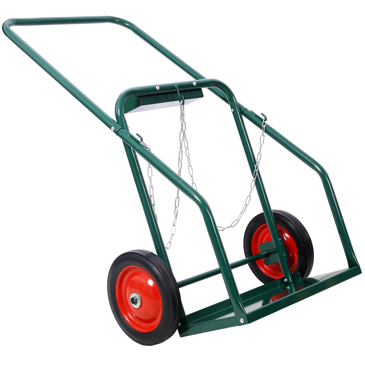 440lbs Capacity Cylinder Cart Welding Hand Truck Large Dual Oxygen Tank Dolly With 10-Inch Solid Rubber Wheels--Green