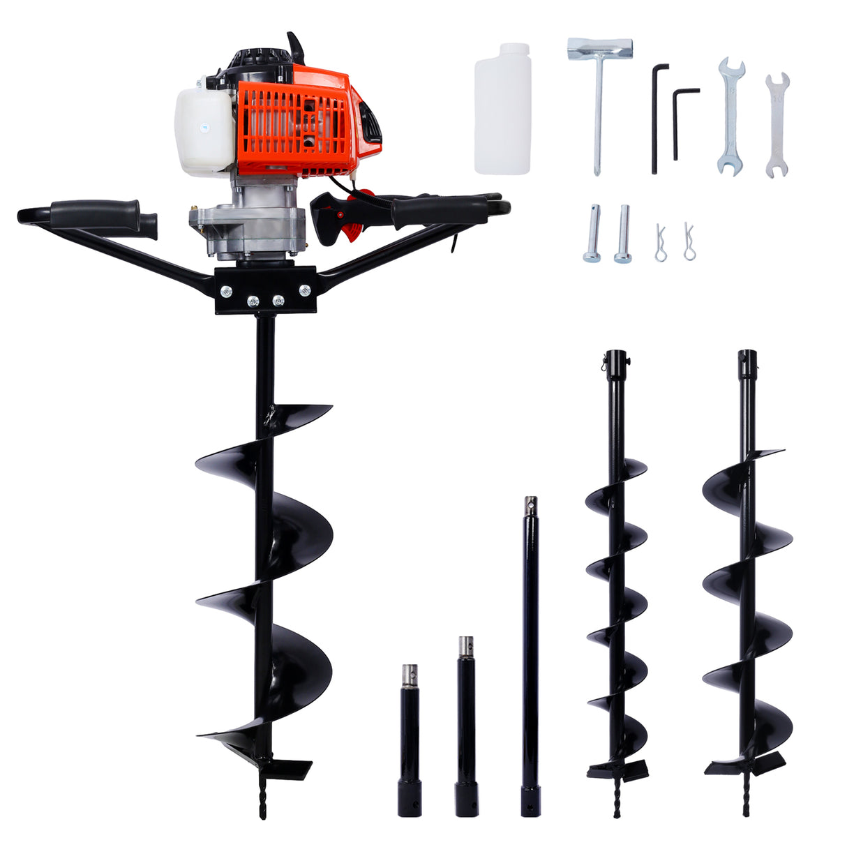 2.7HP Post Hole Digger 63cc Two Person Handle Gas-Powered 2-Stroke Auger Digging Drill Shaft Size 3/4" (Machine Only) EPA COMPLAINT With L4"+L6"+L8" DRILL BITS+EXT ROD KITS