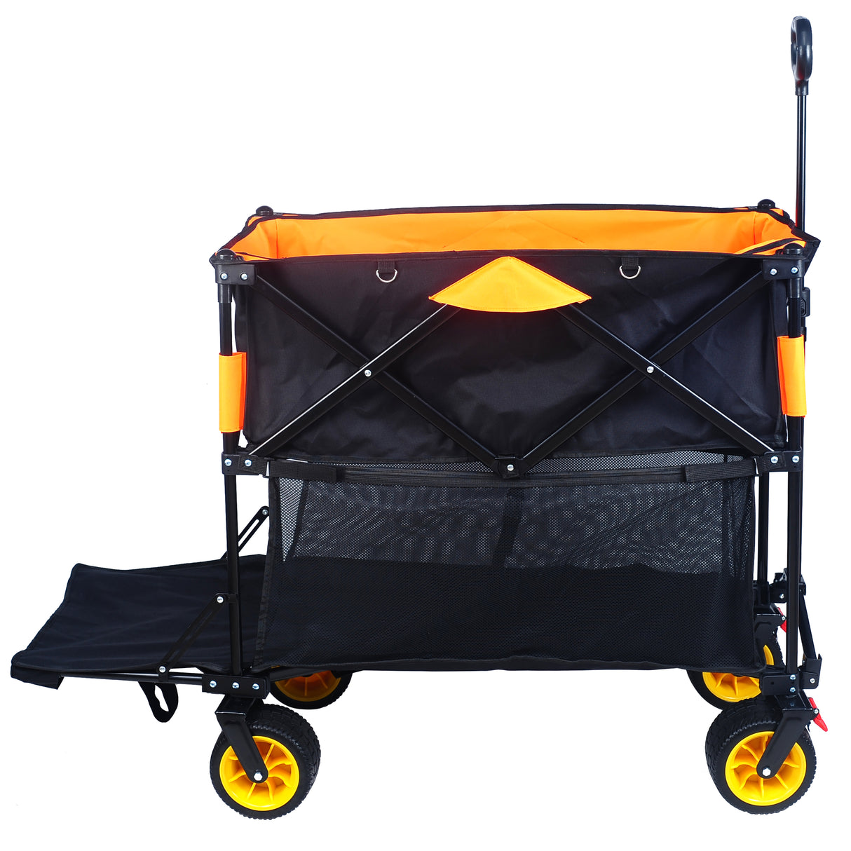 Big Large Capacity Folding Cart Extra Long Extender Wagon Folding Garden Shopping Beach Cart Black Orange