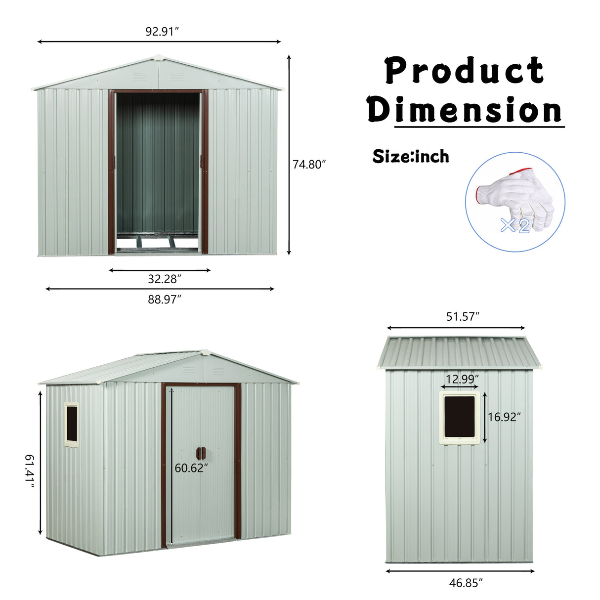 Remise de rangement extérieure en métal 8 pi x 4 pi avec fenêtre blanche