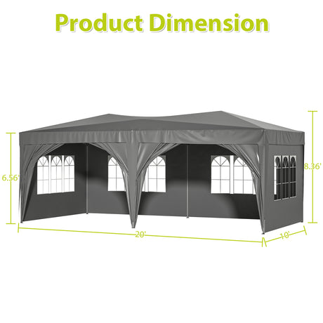 10'x20' EZ Pop Up Canopy Outdoor Tragbares Party-Klappzelt mit 6 abnehmbaren Seitenwänden + Tragetasche + 6 Gewichtstaschen Beige Grau