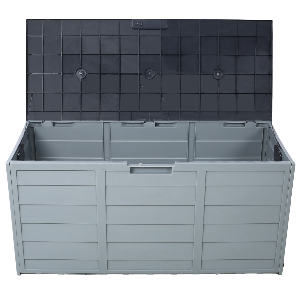 All-Weather UV Pool Deck Box 250 lbs Kapasitet Oppbevaring Skur Bin Bakgård Patio Utendørs m/ Hjul 75 Gallon Resin Deck Box-Organisering og oppbevaring av møbler puter Hageverktøy og bassengleker--grå