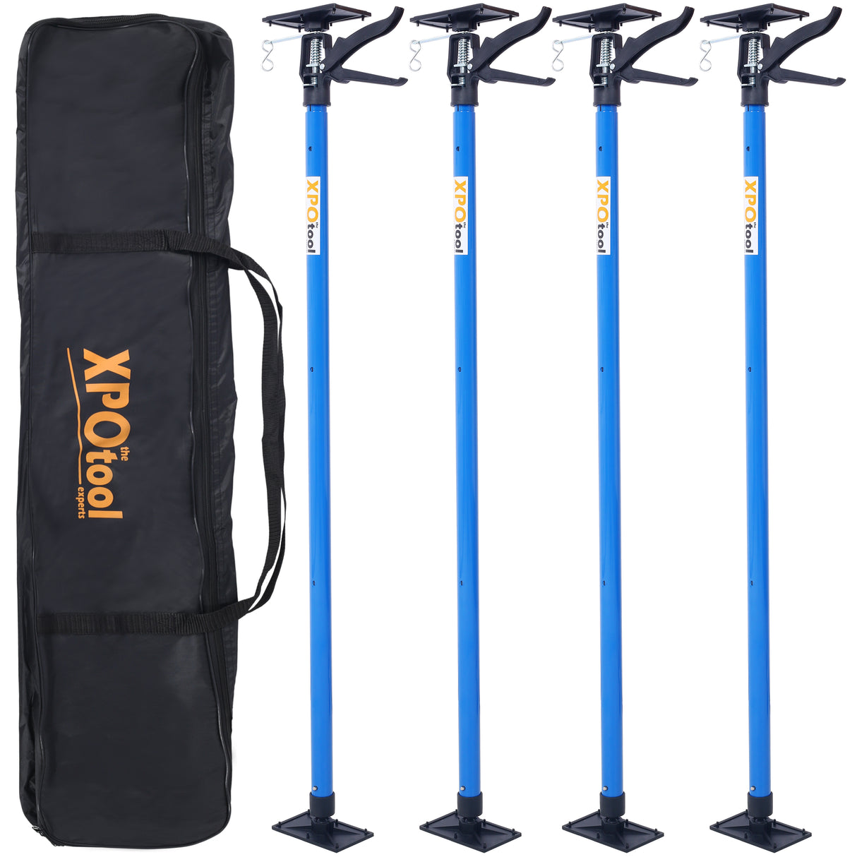 4 Pack Adjustable Support Pole Steel 3rd Hand System Rod for Jacks Cargo Bars Drywalls Cabinet Jacks for Installing Cabinets Extends from 45 to 114 Inch with Carrry Bag--Blue