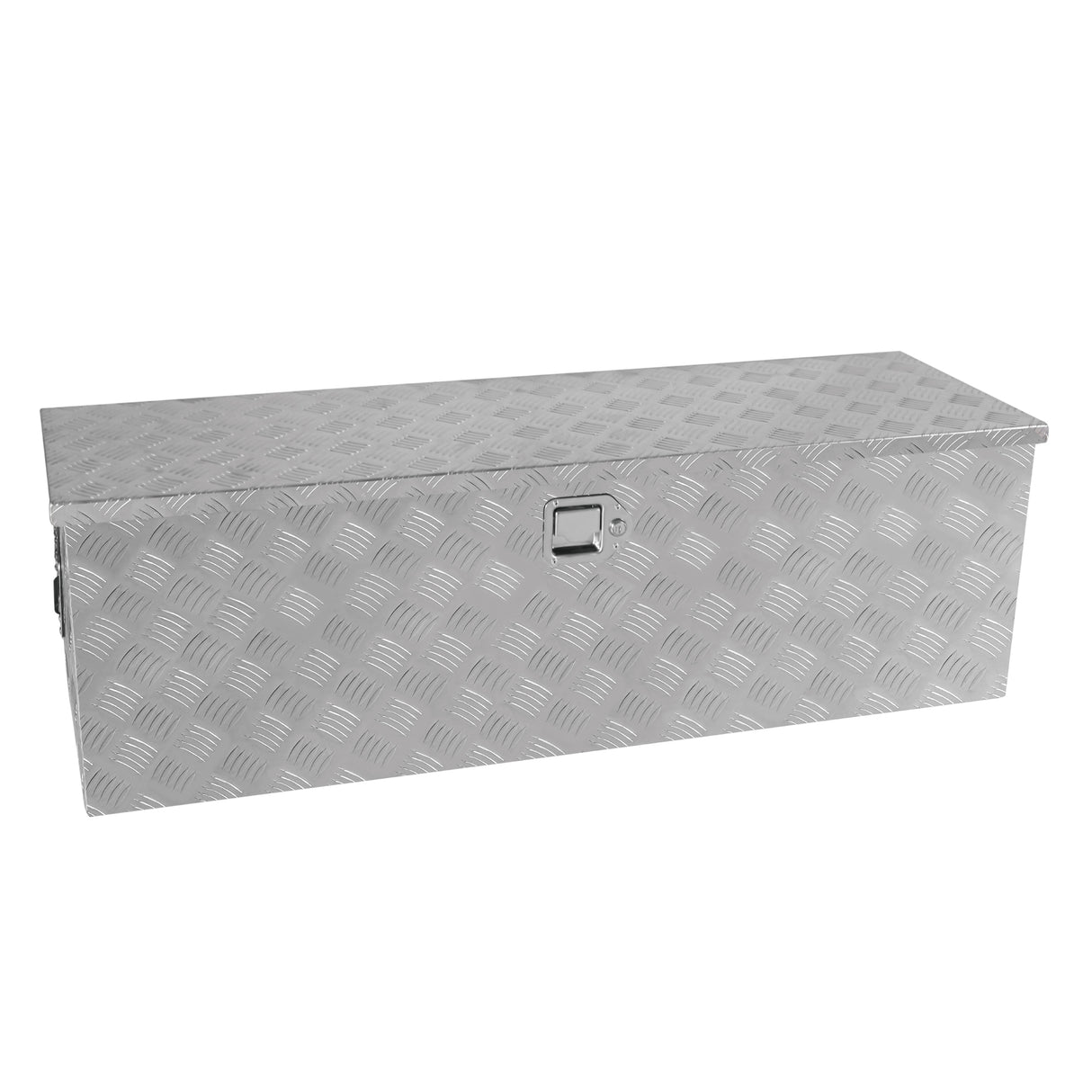 Caja de herramientas larga chapada en rayas de aluminio plateado resistente de 48 pulgadas, organizador de almacenamiento para camioneta, camioneta, remolque, almacenamiento impermeable debajo de la carrocería con cerradura y llave (48 "× 15.2" × 15.2 ")