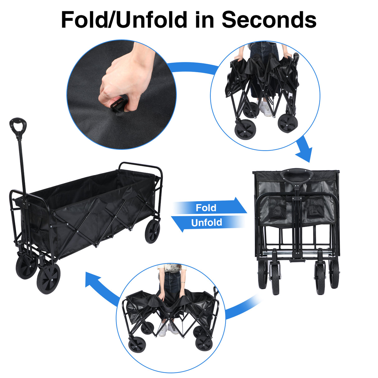 Heavy Duty Folding Hand Cart na may Removable Canopy 8'' Wheels Adjustable Handles at Double Fabric para sa Shopping Picnic Beach Camping 330 lbs Capacity