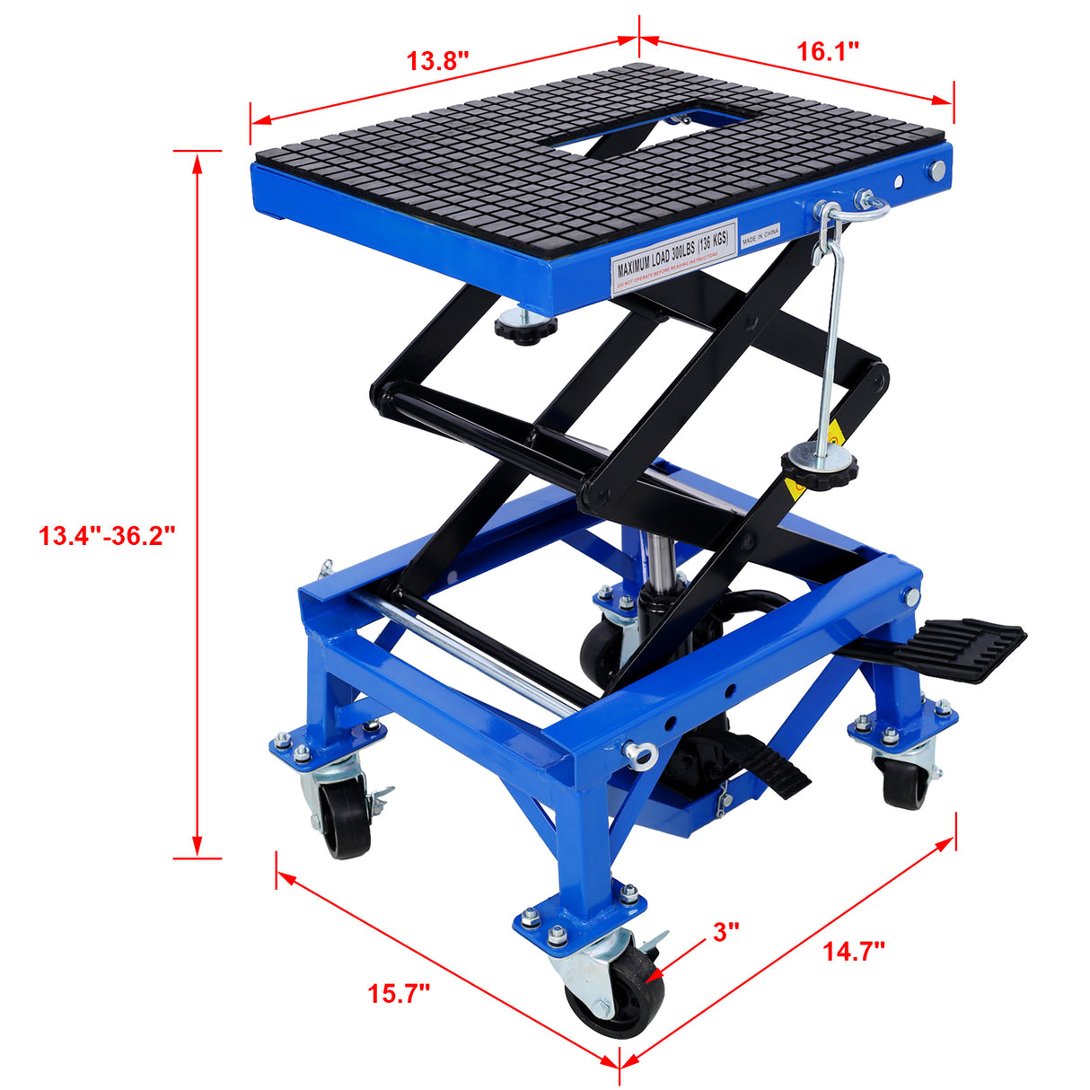 300 lbs Hydraulic Motorcycle Scissor Jack Lift Foot Step Wheels for Small Dirt Bikes Blue