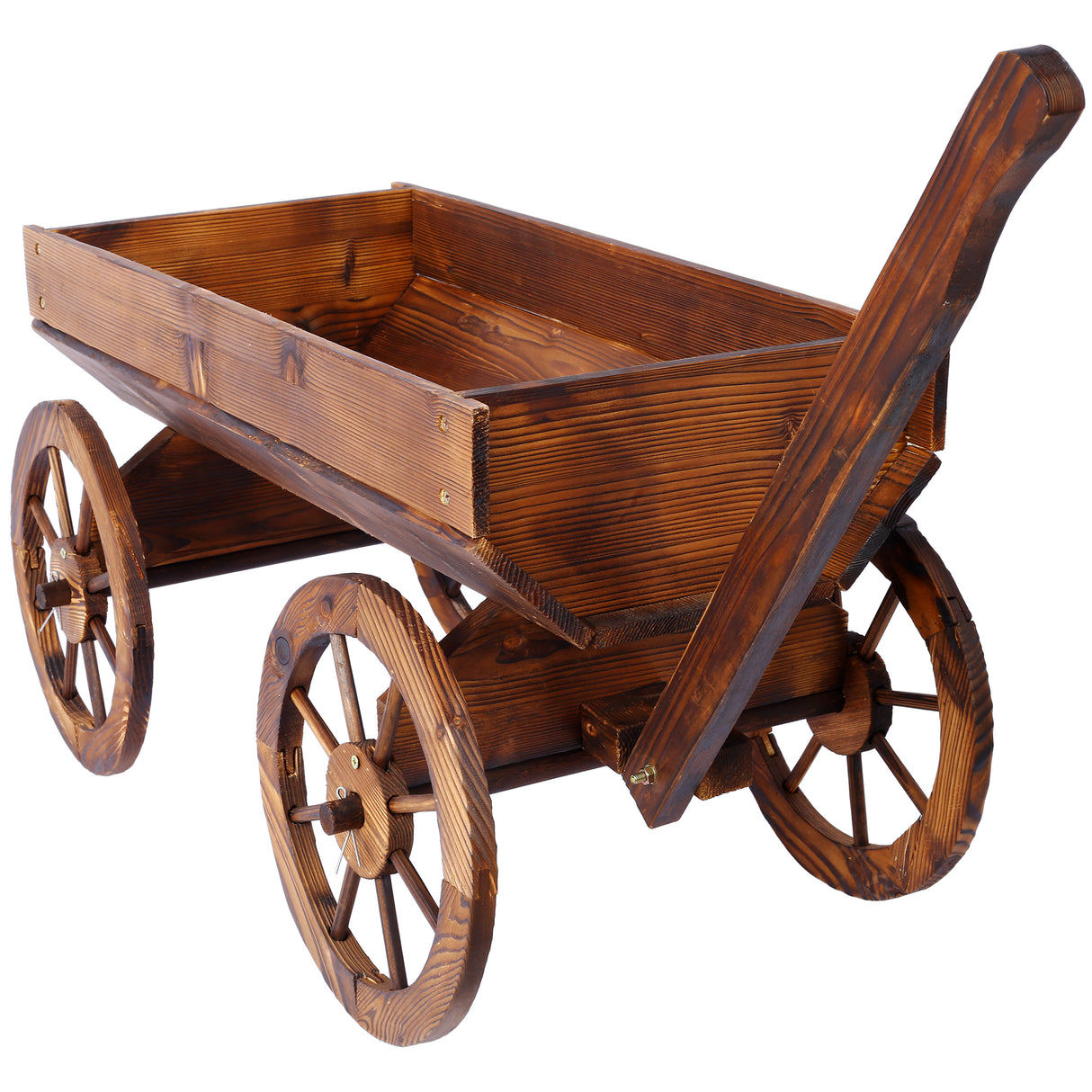 Wood Wagon Flower Planter Pot Stand W/Wheels Home Garden Outdoor Decor Brown