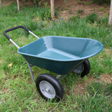 Wheel Barrow Two wheeled Trolley for Green Garden 15 inch Pneumatic 300 lbs Capacity