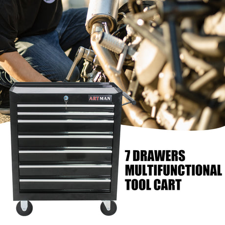 7 Drawers Multifunctional Tool Cart with Wheels Black