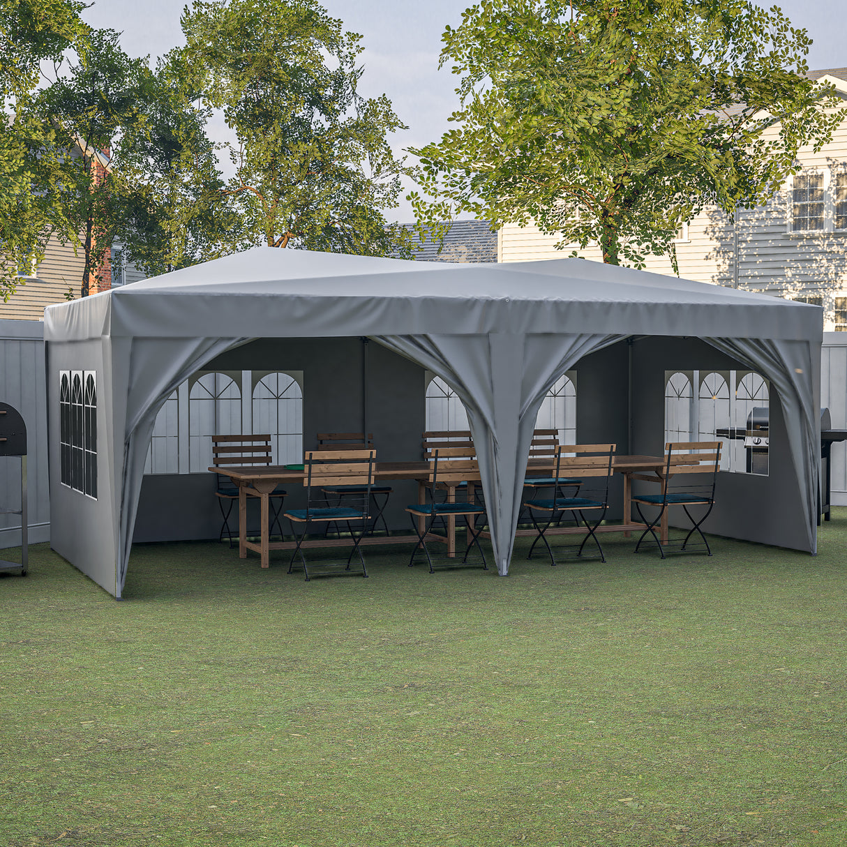 10'x20' EZ Pop Up Canopy Outdoor Tragbares Party-Klappzelt mit 6 abnehmbaren Seitenwänden + Tragetasche + 6 Gewichtstaschen Beige Grau