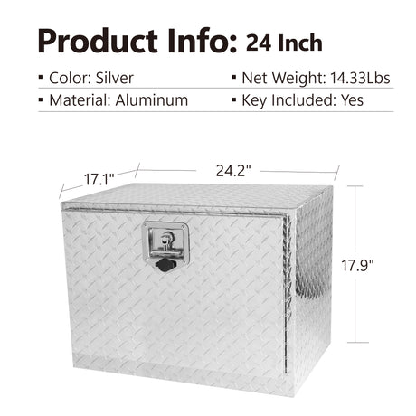 Boîte à outils plaquée à rayures en aluminium de 24 pouces, pick-up, lit de camion, caravane, remorque, organisateur de rangement carré étanche avec serrure et clés 24"(24,2"×17,1"×17,9")