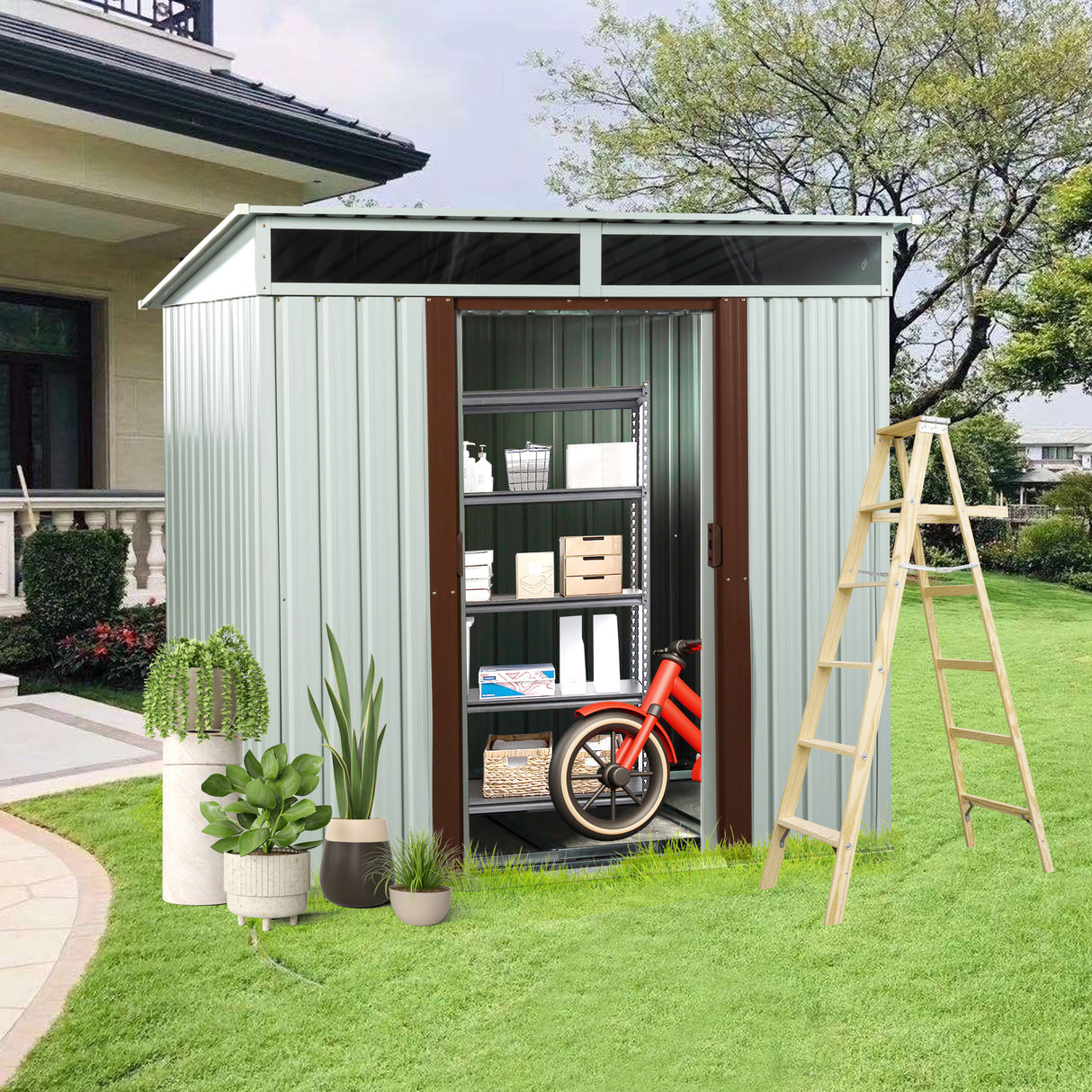 6ft x 5ft Outdoor Metal Storage Shed Puti