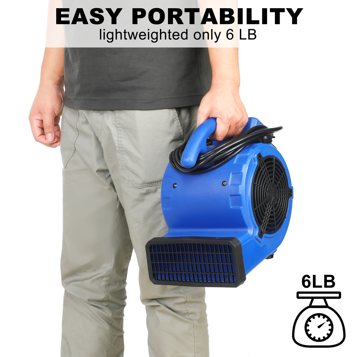 12 Inch Simple Deluxe Air Mover 305 CFM Mini Floor Blower Fan for Water Damage Blue