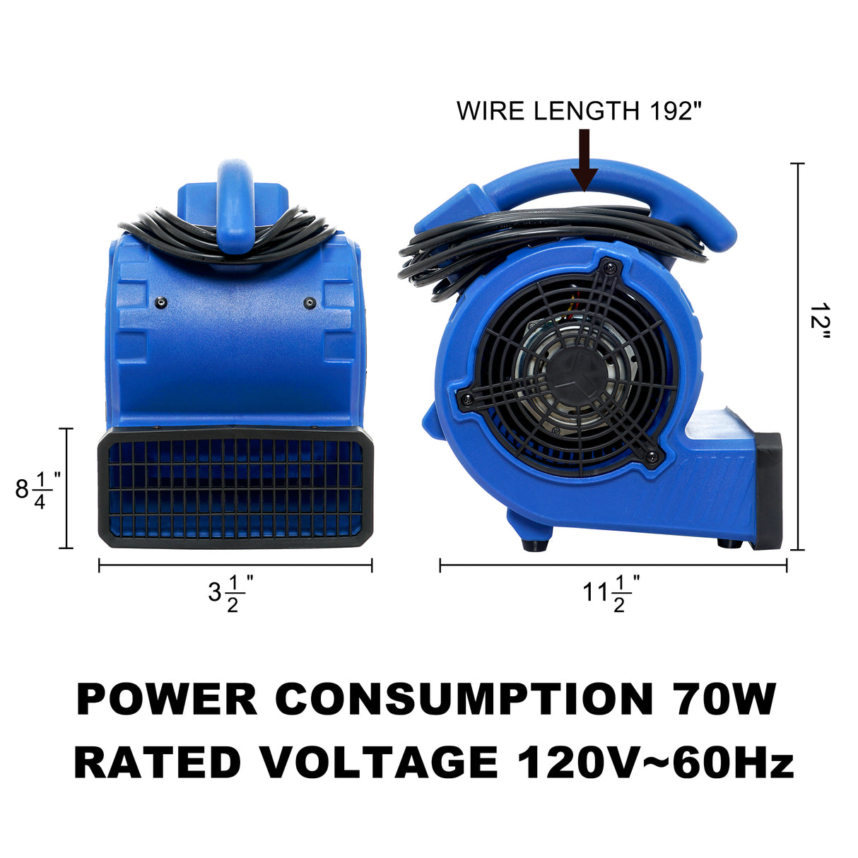 12 Inch Simple Deluxe Air Mover 305 CFM Mini Floor Blower Fan para sa Water Damage Blue