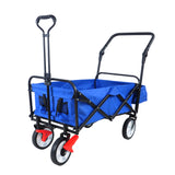 Folding Collapsible Outdoor Utility Wagon Heavy Duty Garden Portable Hand Cart Drink Holder Adjustable Handles Blue