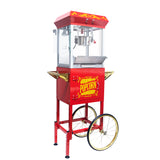 Popcorn Machine with Cart 8oz Popper with Stainless-Steel Kettle Heated Warming Deck and Old Maids Drawer Red