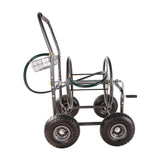 4 Wheels Portable Garden Hose Reel Cart with Storage Basket Rust Resistant Heavy Duty Water Hose Holder Steel