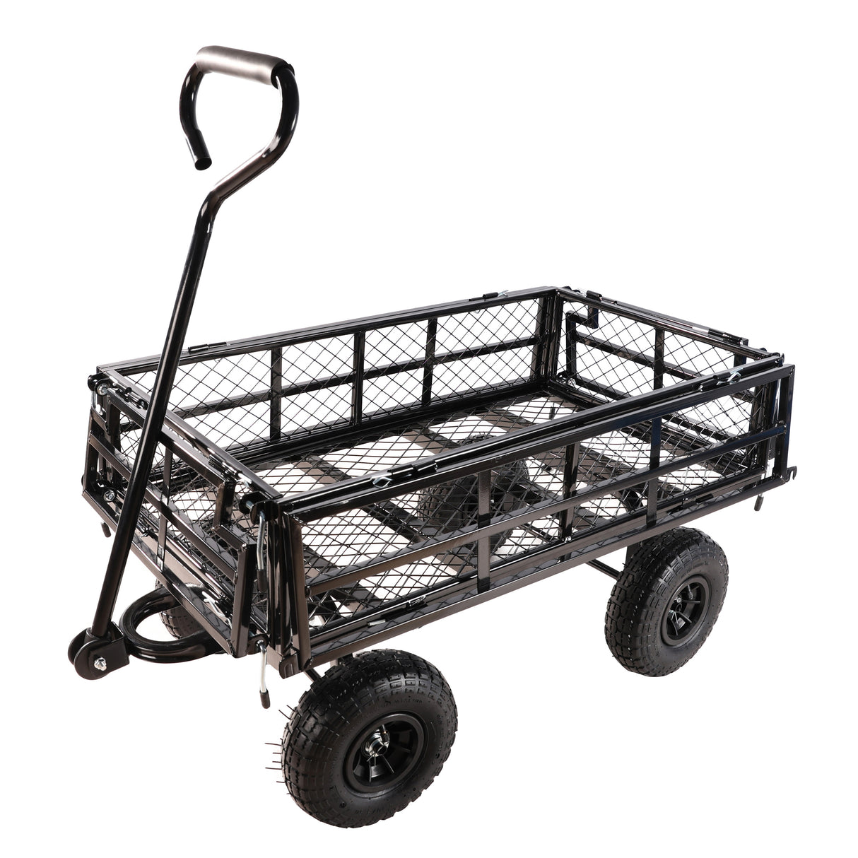 Musta Double Fence Utility Wagon Cart Puutarhakuorma-autot Polttopuut