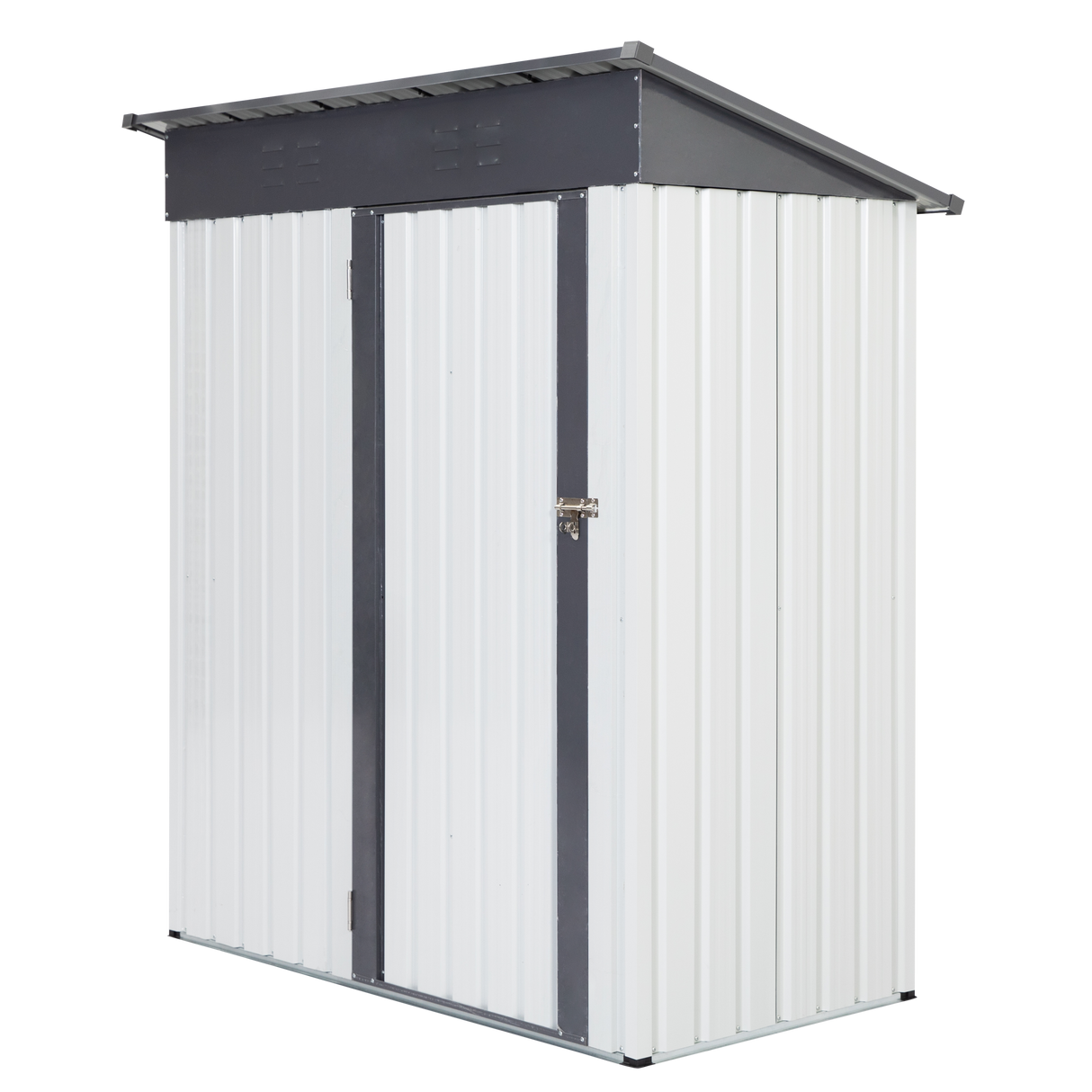 5x3x6ft Garden Metal Storage Lifter Shed Outdoor Storing Tools Rainproof Hinge Door Version Gray White