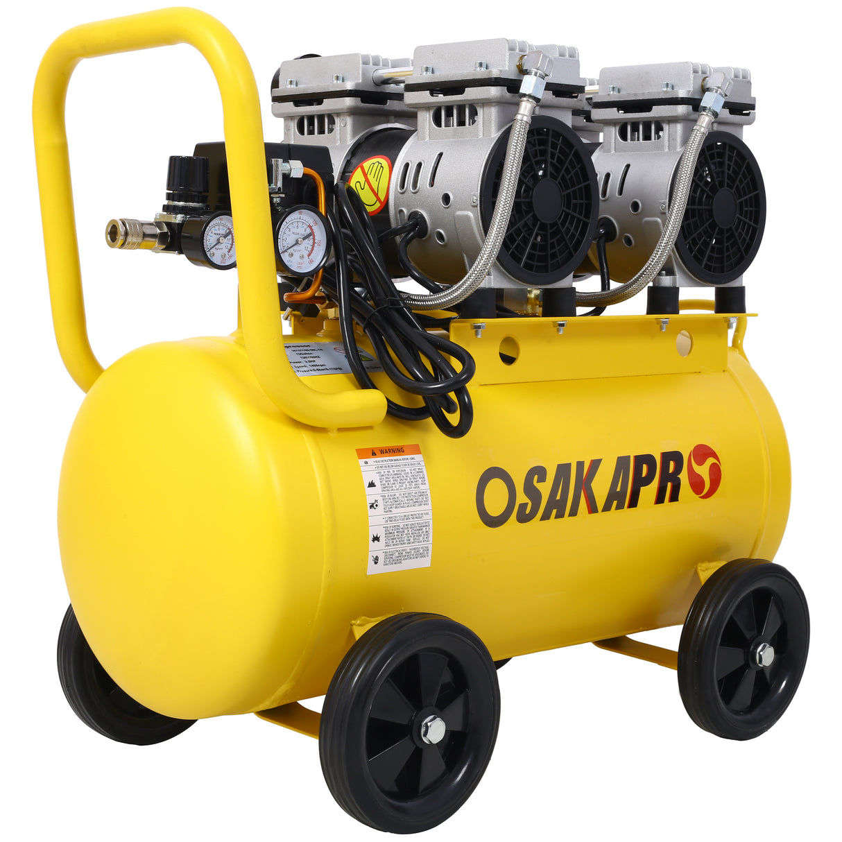 2.5 HP Silent Air Compressor 13 Gallon Oil-Free Electric Shop Portable Lightweight with Wheels 70 DBA Noise Level with Automatic Drain Valve Yellow