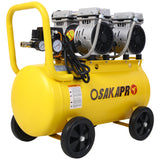 2.5 HP Silent Air Compressor 13 Gallon Oil-Free Electric Shop Portable Lightweight with Wheels 70 DBA Noise Level na may Automatic Drain Valve Yellow