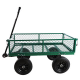 Solid Wheels Tools Cart Wagon Garden Trucks Transport Firewood Green