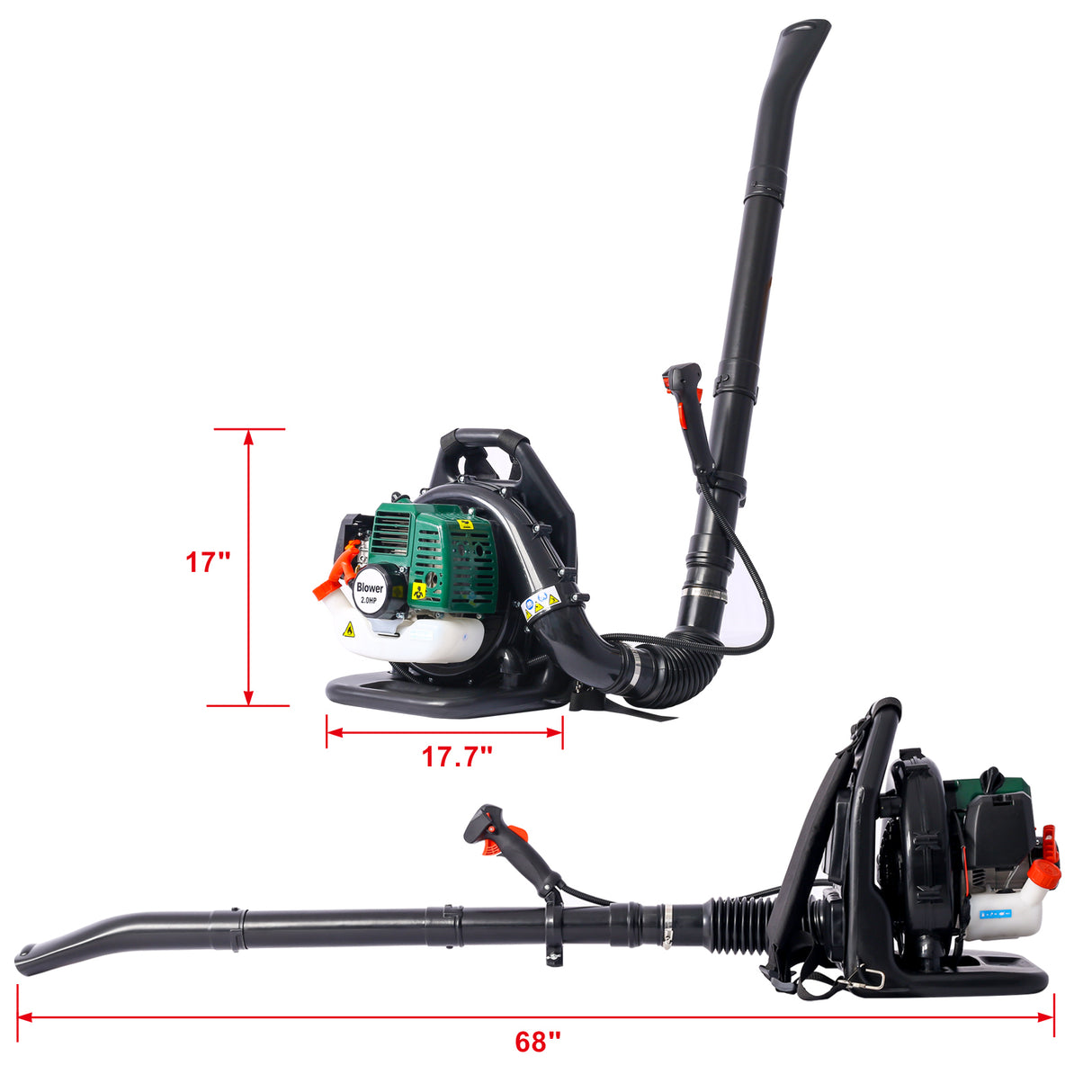 Osaka Pro 52CC 2-Cycle Gas Backpack Leaf Blower na may Extension Tube Green