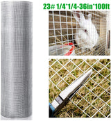 Hardware Cloth 1/4 inch 36in x 100ft 23 Gauge Hot-dip Galvanized After Welding Chicken Wire Fence Roll Garden Plant Welded Metal Wire Fencing Roll Rabbit Cages Snake Fence