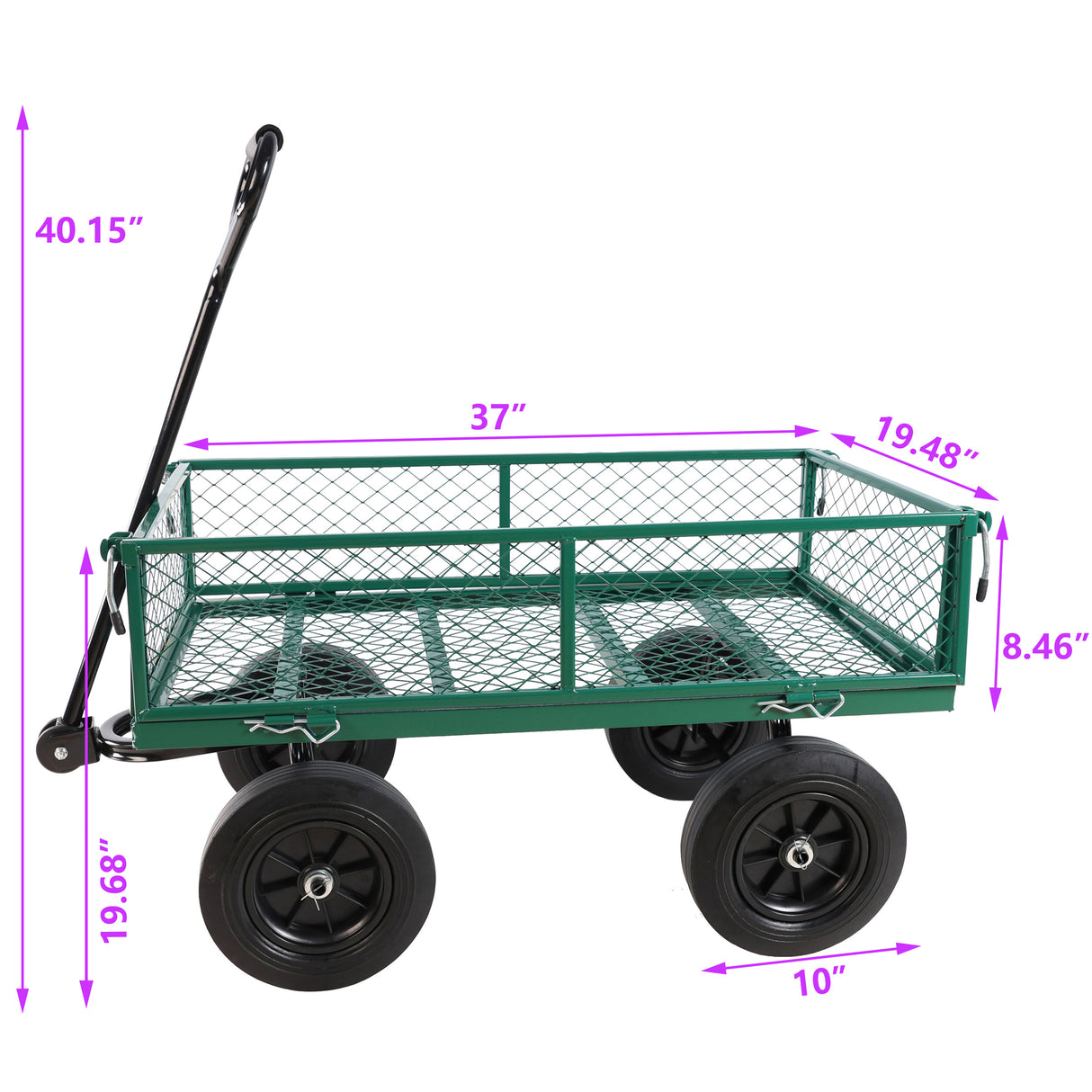 Solid Wheels Tools Cart Wagon Garden Trucks Transport Firewood Green