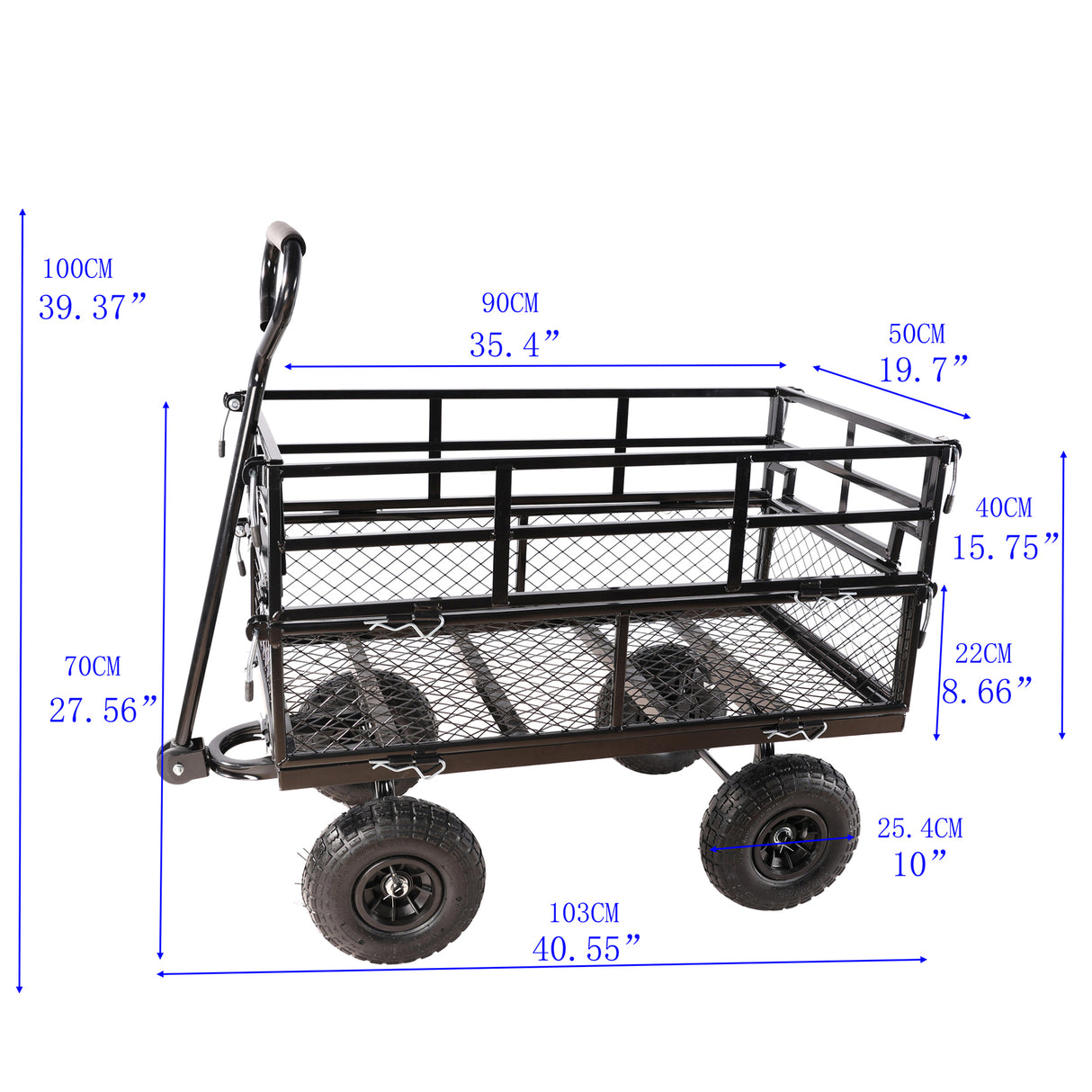 Musta Double Fence Utility Wagon Cart Puutarhakuorma-autot Polttopuut