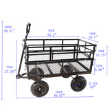 Black Double Fence Utility Wagon Cart Garden Trucks Transport Firewood