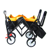 Folding Wagon Collapsible Outdoor Utility Heavy Duty Garden Portable Hand Cart Drink Holder Adjustable Handles Yellow