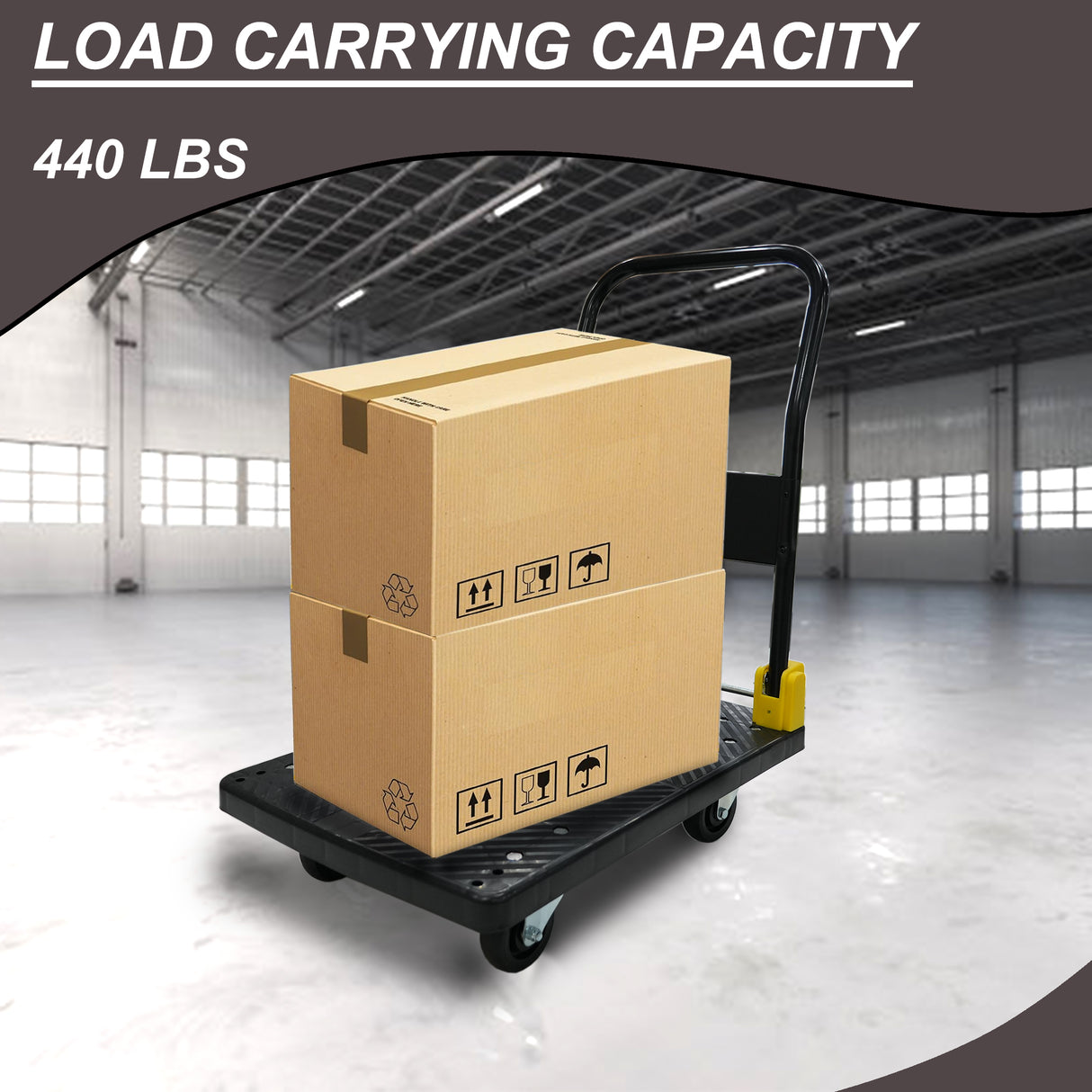 Foldable Platform Push Hand Truck Cart 440 lbs. Kapasidad ng Timbang--Itim