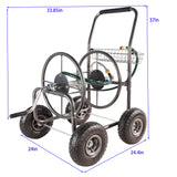 4 Wheels Portable Garden Hose Reel Cart with Storage Basket Rust Resistant Heavy Duty Water Hose Holder