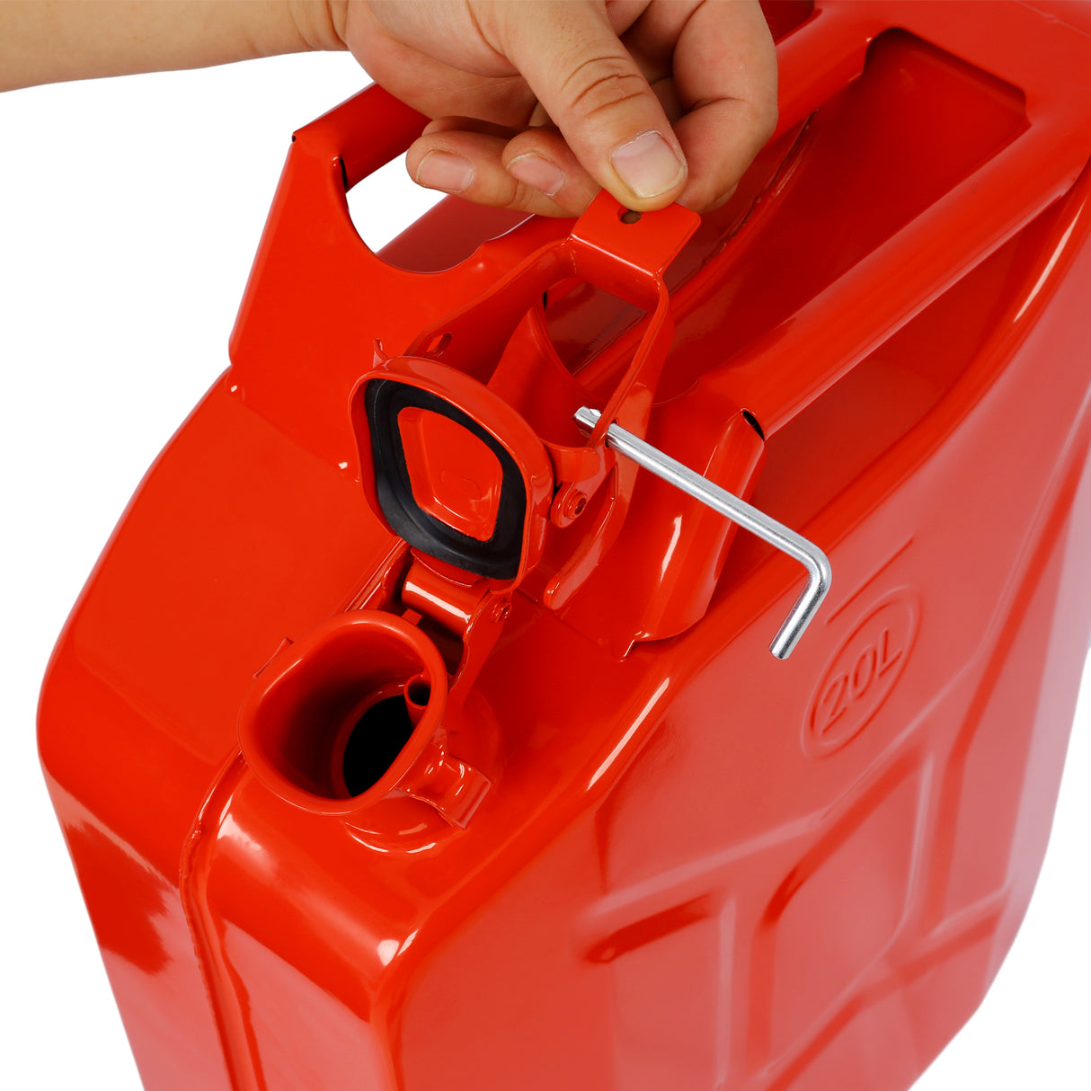 Jerrycan van 20 liter (5 gallon) met flexibele uitloop Draagbare tank Staal Benzine Auto's Vrachtwagens Uitrusting Rood