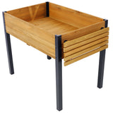 Cama de jardín elevada con patas de metal, maceteros de madera elevados con estante de almacenamiento plegable para cultivar hierbas frescas, verduras, flores, ideal para patio al aire libre, terraza, balcón