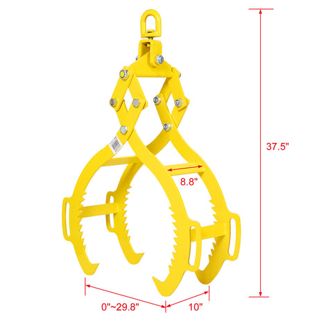 Tømmerstokk med 4 klo løftende Tømmertang Grabber Tong 28" Heavy Duty massivt stål