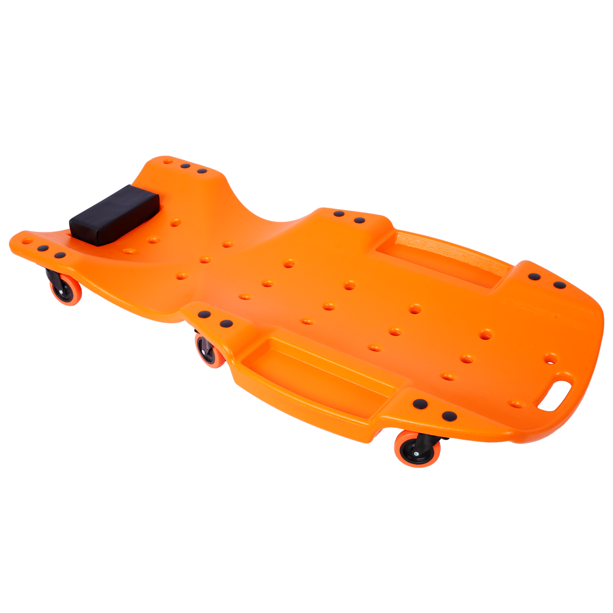 Creeper en plastique de 48 pouces, corps ergonomique moulé par soufflage en PEHD avec appui-tête rembourré et deux plateaux à outils, capacité de 440 lb, Orange