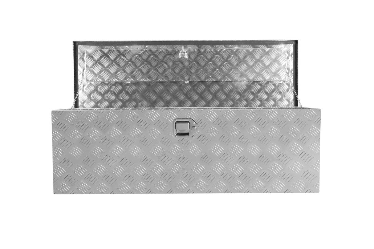 48 Inch Heavy Duty Silver Aluminum Stripes Plated Mahabang Tool Box Pick Up Truck Bed RV Trailer Storage Organizer Waterproof Underbody Storage na may Lock at Susi (48"×15.2"×15.2")