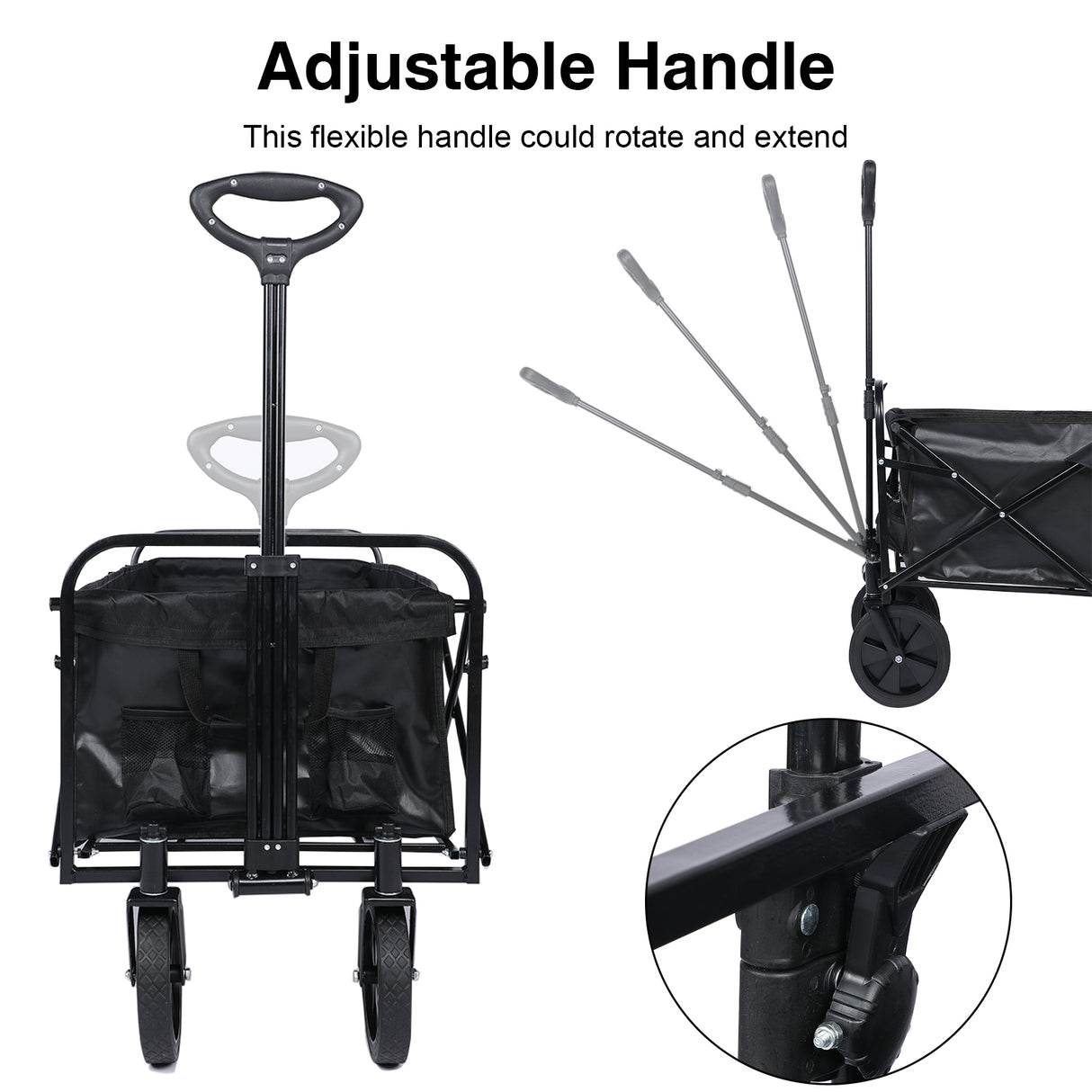 Heavy Duty Folding Hand Cart na may Removable Canopy 8'' Wheels Adjustable Handles at Double Fabric para sa Shopping Picnic Beach Camping 330 lbs Capacity