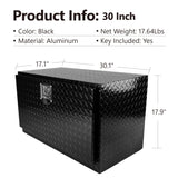 30 Inch Aluminum Stripes Plated Tool Box Pick Up Truck Bed RV Trailer Waterproof Square Storage Organizer with Lock and Keys Black 30"(30.1"×17.1"×17.9")