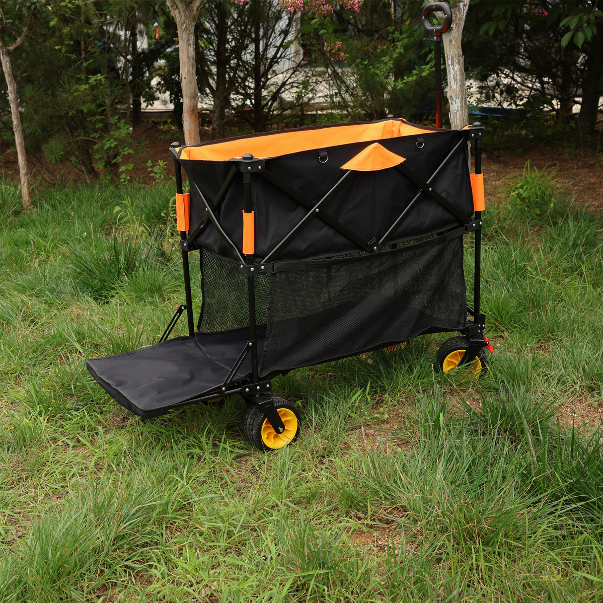 Big Large Capacity Folding Cart Extra Long Extender Wagon Folding Garden Shopping Beach Cart Black Orange