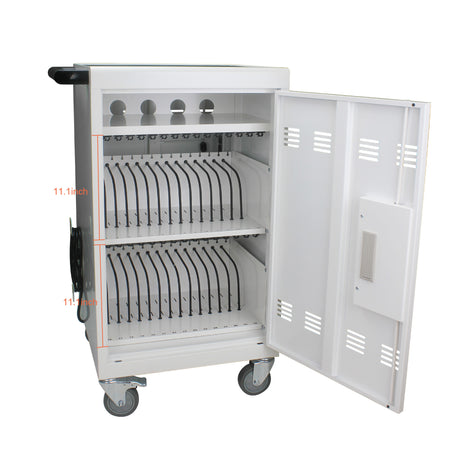 Mobile Charging Cart and Cabinet for Tablets Laptops 30-Device with Combination Lock White