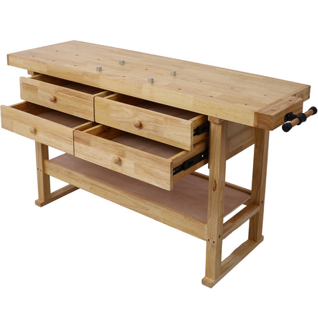 60in Workbench 4 Drawers Wooden Workbench with Bar Clamps Set 12 inch x 3inch Throat for Garage Workshop Home