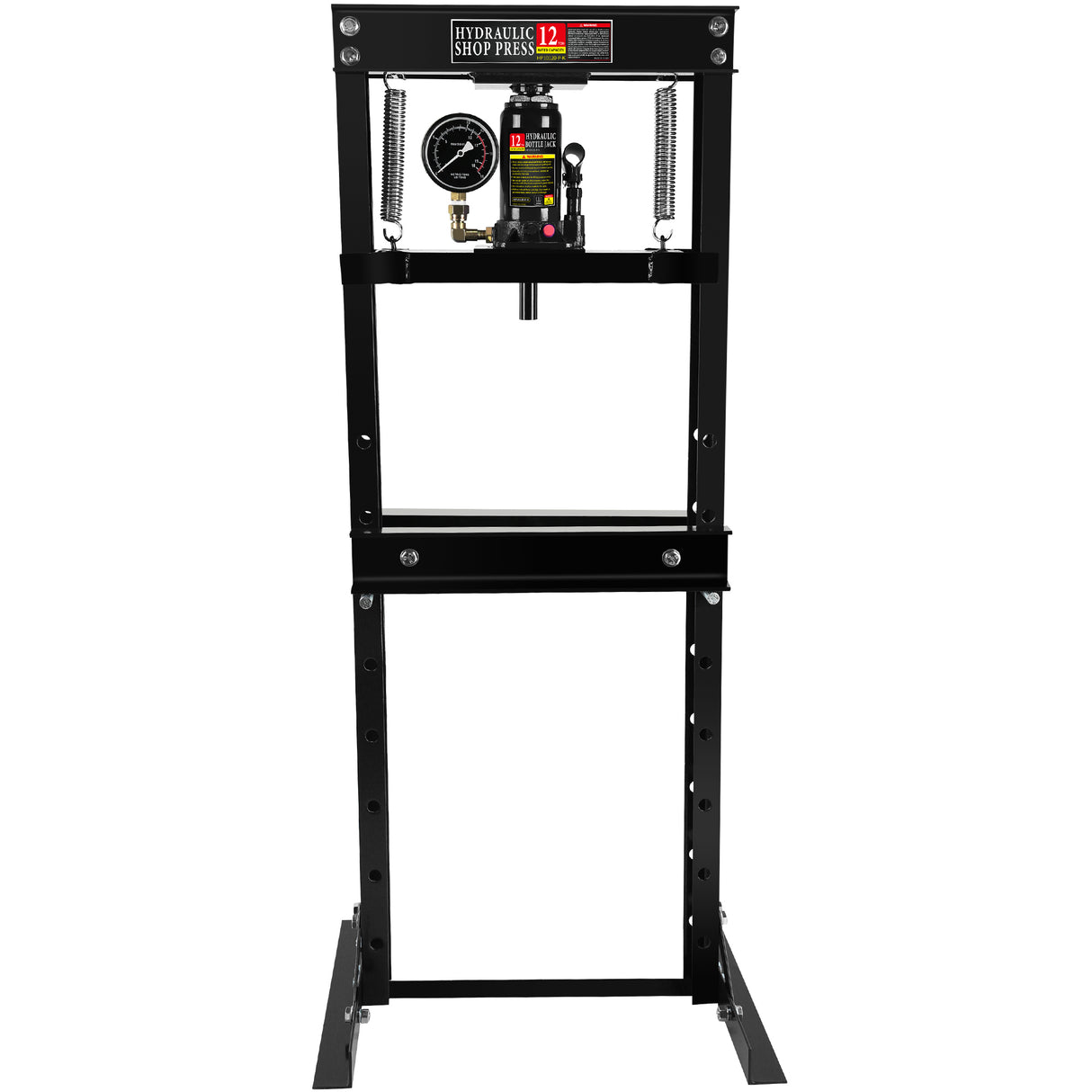 Steel H-Frame Hydraulic Garage/Shop Floor Press with Stamping Plates A Pressure Gauge 12 Ton (24,000 lb) Capacity Black