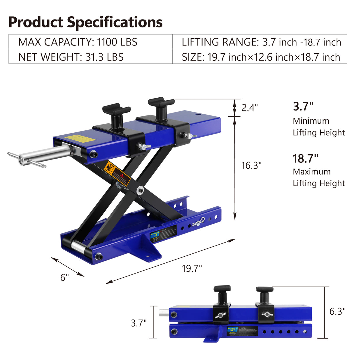 Steel Motorcycle ATV Scissor Lift Jack Crank Hoist Stand with Saddle and Safety Pins 1100 lbs