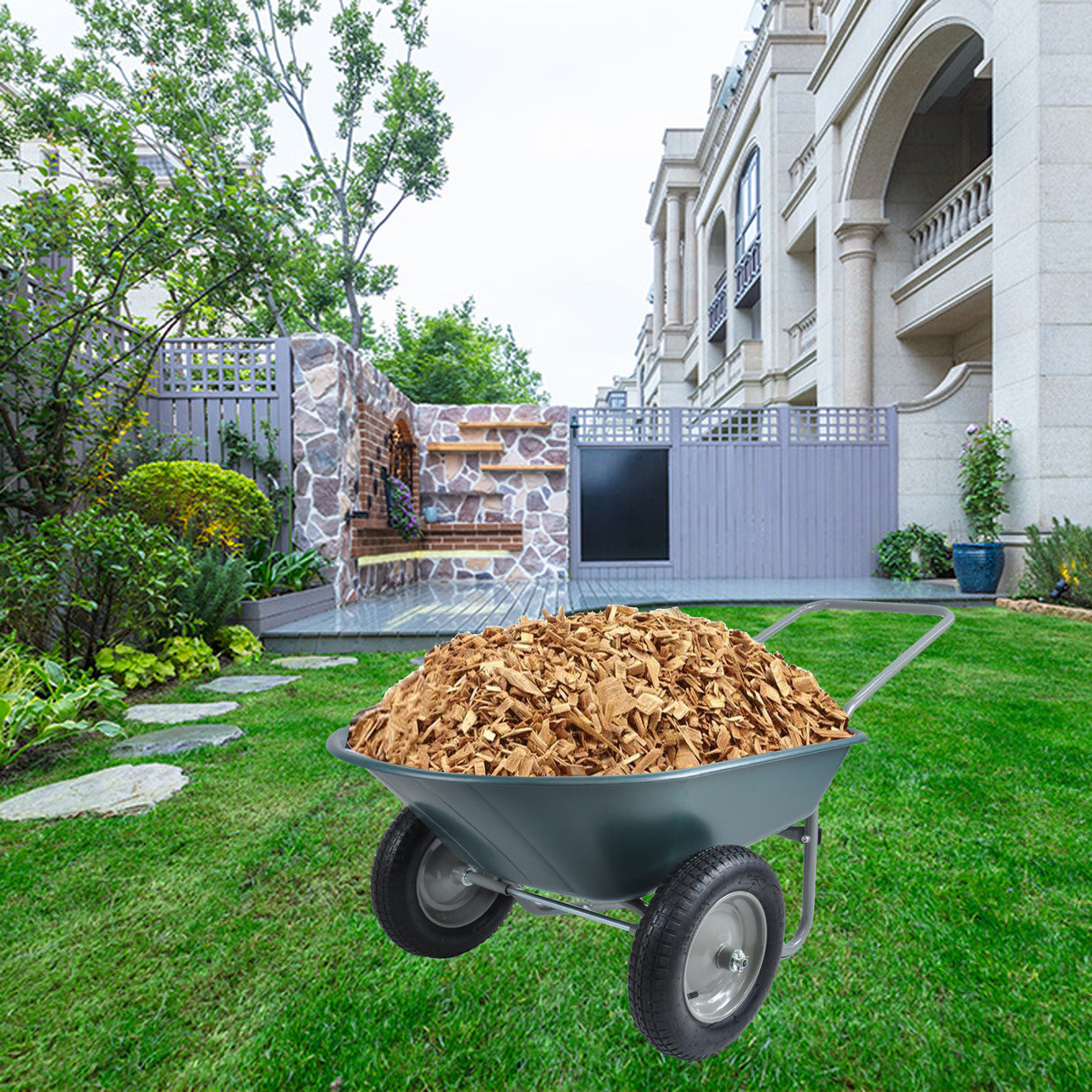 Carriola Carrello a due ruote per giardino verde Capacità pneumatica da 15 pollici di 300 libbre