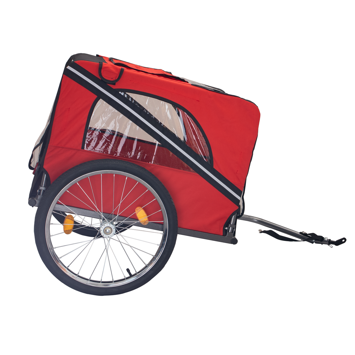 Dog Bike Trailer Breathable Mesh Dog Cart na may 3 Entrance Safety Flag 8 Reflectors Folding Pet Carrier Wagon na may 20 Inch Wheels Bicycle Carrier para sa Katamtaman at Maliit na Laki na Aso Pula Itim