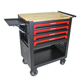 4 Drawers Multifunctional Tool Cart with Tool Set and Wooden Top Black